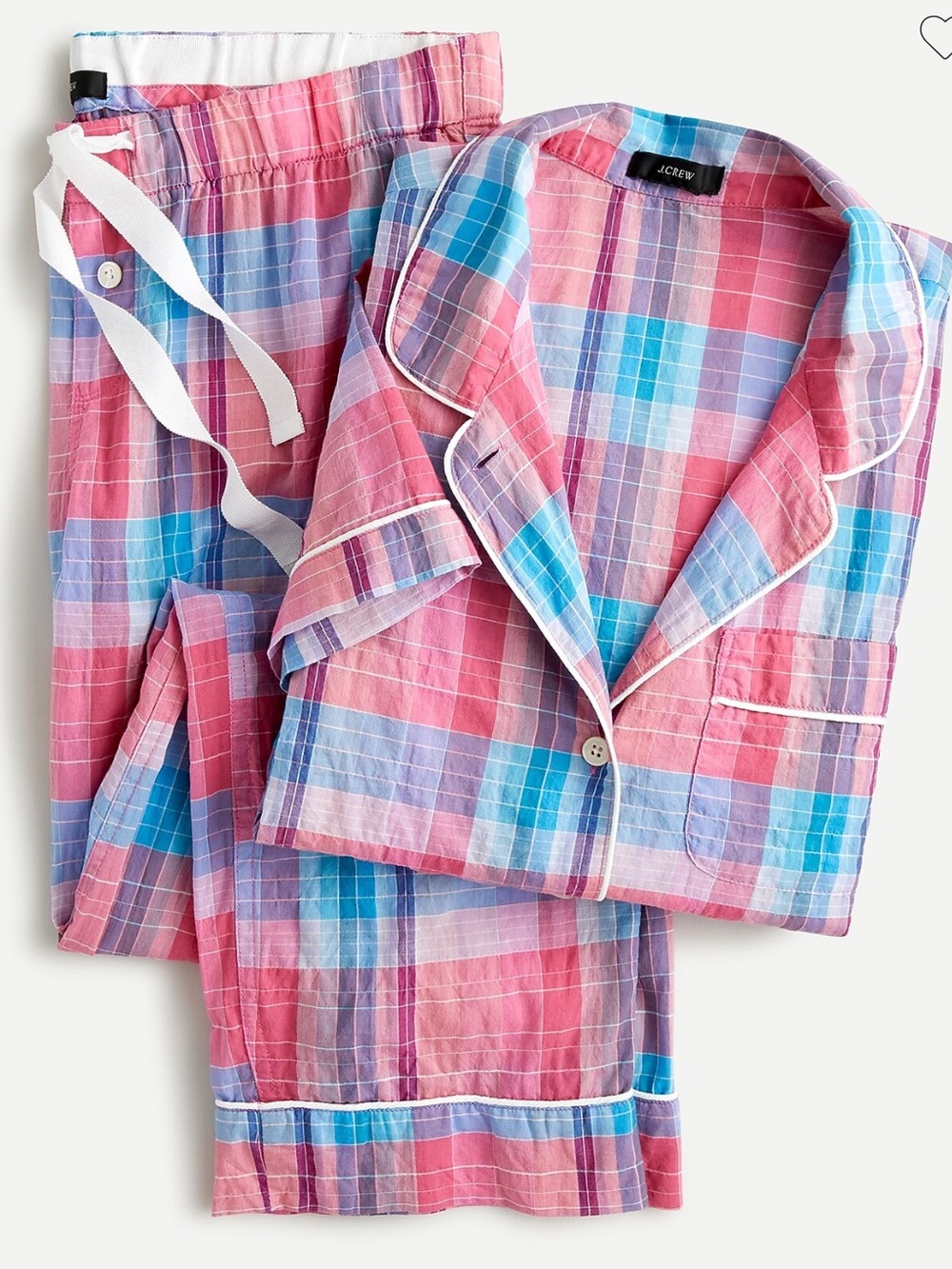 JCrew Short-sleeve crinkle cotton pajama set in ombré plaid